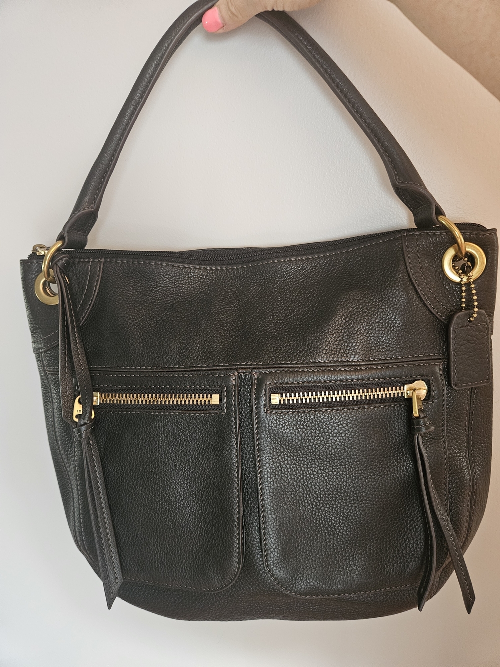 Fossil Karli SHB1191 Black Pebbled Leather Hobo Crossbody Bag 2015.